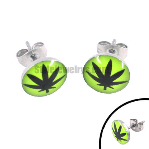 Stainless steel jewelry earring, marijuana leaf earring SJE370020 - Click Image to Close